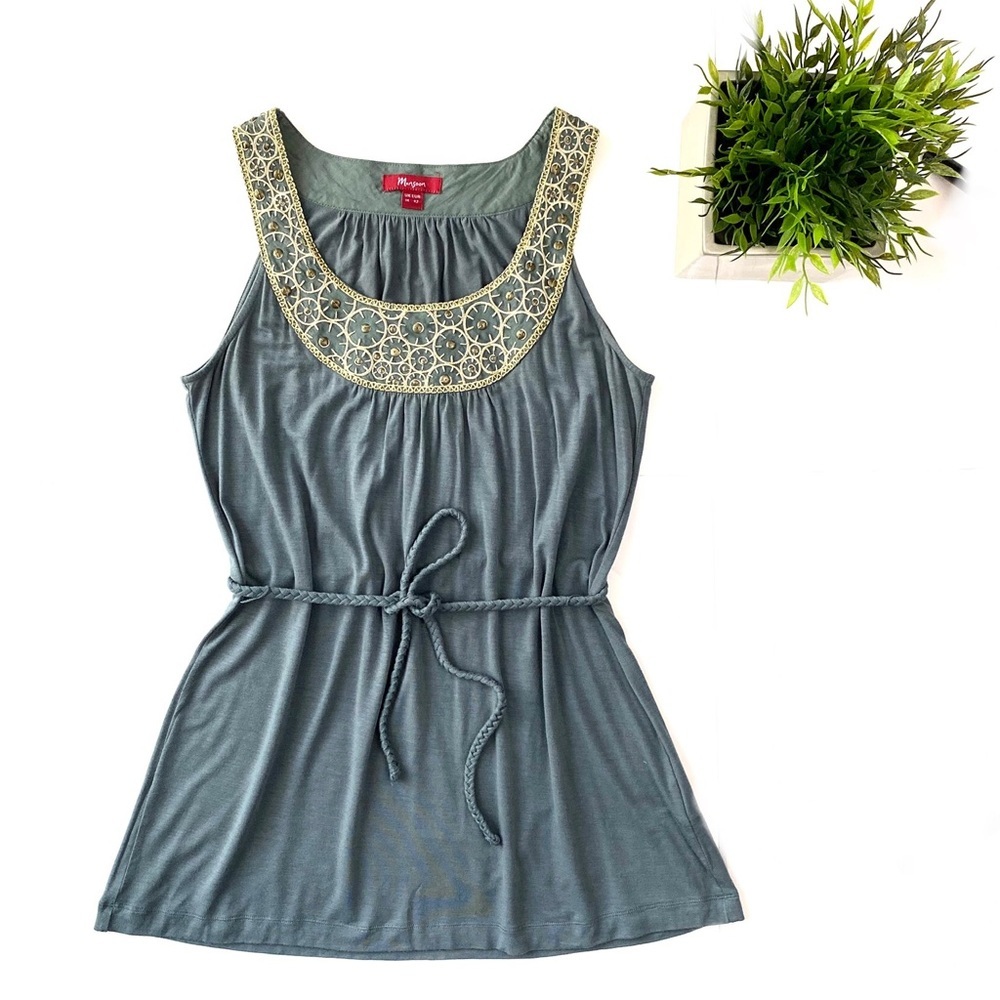 Embellished neck Monsoon Tunic Tank top with belt